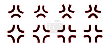 Set of anger or irritation effect icons in anime or manga style comics. Manpu pictograms. Cross popping veins symbols. Angry emotion cartoon signs isolated on white background. Vector illustration.