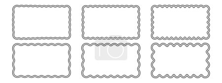 Illustration for Set of rectangle frames with double wavy borders. Wiggly rectangular shapes. Empty text boxes, tags, headlines or web banner templates with scalloped edges. Vector graphic illustration. - Royalty Free Image