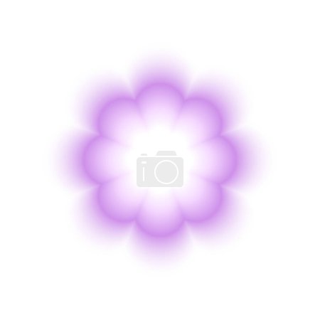 Forma de flor púrpura en suave estilo holográfico borroso. Pegatina de moda y2k con efecto aura de gradiente aislado sobre fondo blanco. Ilustración vectorial.