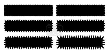 Illustration for Set or rectangular shapes with wavy borders. Tags or labels, stickers or stamps, highlight rectangle boxes with curvy wiggly edges isolated on white background. Vector graphic illustration. - Royalty Free Image