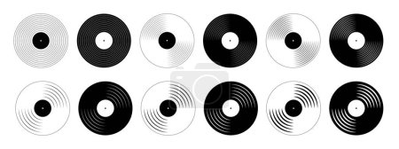 Ilustración de Conjunto de iconos de discos de vinilo. Discos de grabación de tocadiscos LP aislados sobre fondo blanco. Equipo DJ. 70s 80s 90s discoteca nostalgia símbolos. Pictogramas de música tecno. ilustración gráfica vectorial. - Imagen libre de derechos