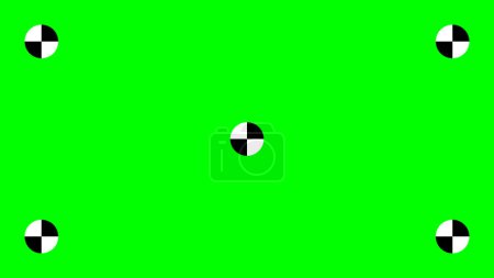 Green screen background with tracking cross marks. Chroma key technique. Video technology to add visual effects or VFX during movie post-production phase. Vector flat illustration.