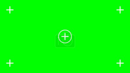 Green screen background with tracking cross marks. Chromakey video technology to add visual effects or VFX during footage editing on movie post-production phase. Vector flat illustration.