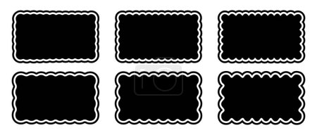 Illustration for Set or rectangular shapes with scallop borders. Tags or labels, stickers or stamps, highlight or banner rectangle boxes with wavy edges isolated on white background. Vector graphic illustration. - Royalty Free Image