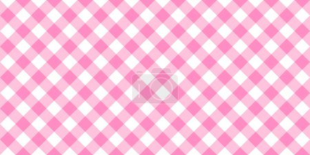 Illustration for Pink and white diagonal gingham pattern. Textile design for teenage or baby girl. Tablecloth, picnic plaid, basket napkin, towel or handkerchief print. Checkered background. Vector flat illustration. - Royalty Free Image