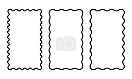 Set of vertical rectangle frames with wavy edges. Rectangular shapes with curvy borders. Mirror, picture or photo frameworks. Empty text boxes isolated on white background. Vector graphic illustration