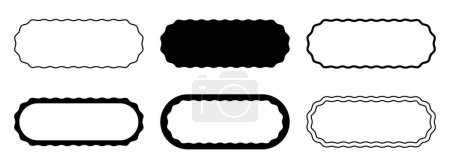 Illustration for Set of rectangle frames with wiggly rounded edges. Oval shapes with wavy borders. Game buttons, empty text boxes, tags or labels scrapbook elements isolated on white background. Vector illustration. - Royalty Free Image