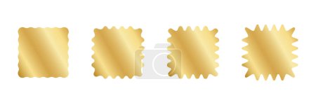 Ilustración de Set de pegatinas cuadradas doradas con bordes ondulados. Brillantes etiquetas de oro, insignias, etiquetas de precios o cupones formas onduladas aisladas sobre fondo blanco. Ilustración vectorial. - Imagen libre de derechos