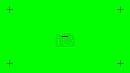 Green screen background with cross marks for tracking. Chromakey technique. Video technology to add visual effects or VFX during movie post-production stage. Vector flat illustration.