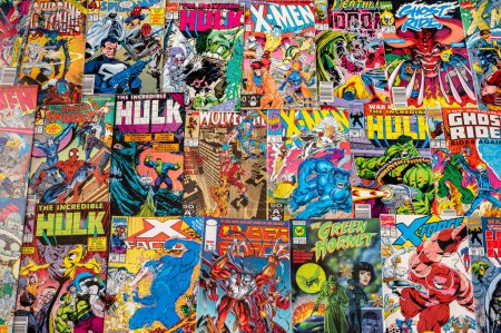 Photo for Calgary, Alberta - January 27, 2023: Miscellaneous group of old comic books grouped together. - Royalty Free Image