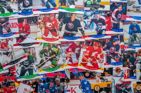 Photo for Calgary, Alberta - January 12, 2023: Vintage national hockey league player hockey trading cards. - Royalty Free Image