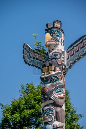 Photo for Vancouver, British Columbia - May 26, 2023: Totem poles in beautiful Stanley Park, Vancouver. - Royalty Free Image