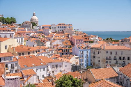 Lisbon, Portugal - July 30, 2023: Beautiful Portas do sol viewpoint  and architecture in Lisbon's old city.