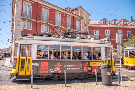 Photo for Lisbon, Portugal - July 30, 2023: Tram cars in Lisbon's old city. - Royalty Free Image