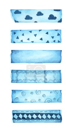 Photo for Set of cute patterned washi tape strips. Isolated on white background. Torn Stickers tape paper pastel colors, blank banners tags labels template design. Watercolor illustration of a decorative tape. - Royalty Free Image