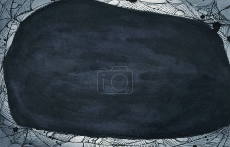 Téléchargez les photos : Silhouette toile d'araignée contre mur noir. Thème Halloween fond sombre. Aquarelle fond. - en image libre de droit