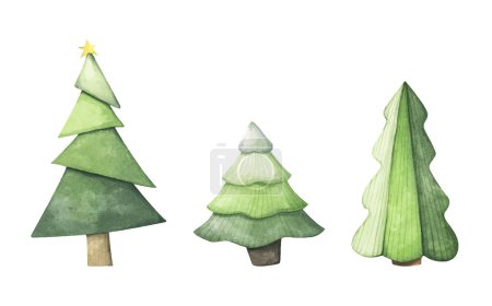 Téléchargez les photos : Illustration vectorielle de Set aquarelle Noël et Nouvel An, pin de Noël. - en image libre de droit