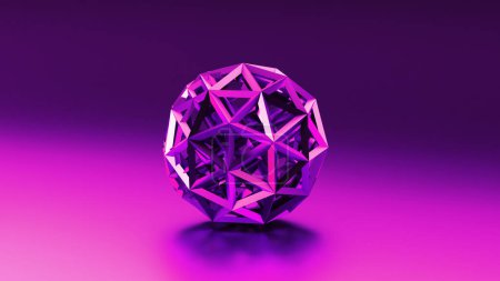 Téléchargez les photos : An artistic composition featuring a circular purple sphere composed of violet triangles on a magenta background, symbolizing symmetry and artistic creativity - en image libre de droit