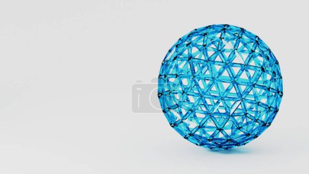 Foto de Una sorprendente pieza de joyería corporal con una bola eléctrica azul hecha de triángulos de vidrio sobre un fondo blanco. Este ornamento adornado se asemeja a un pisapapeles con un patrón único y diseño de círculo - Imagen libre de derechos