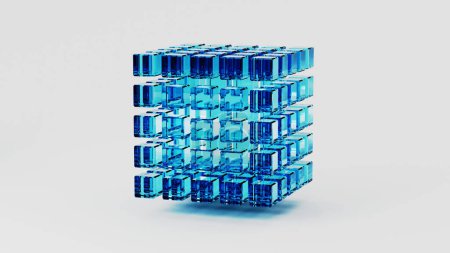 Foto de Representación 3D de cubo azul creado con cubos de vidrio. Tecnología símbolo futurista. - Imagen libre de derechos