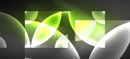 Ilustración de Fondo abstracto con efectos de luz brillante de neón. Formas redondas, triángulos y círculos. Fondos de pantalla para concepto de tecnología AI, blockchain, comunicación, 5G, ciencia, negocio y tecnología - Imagen libre de derechos