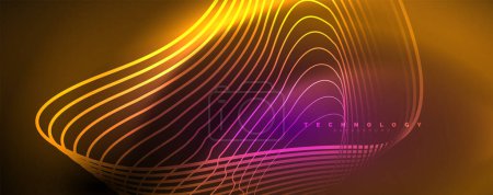 Téléchargez les illustrations : Lignes d'ondes au néon Techno, mouvement électrique dynamique, concept de vitesse. Modèles pour papier peint, bannière, fond, page de renvoi, art mural, invitation, impressions - en licence libre de droit