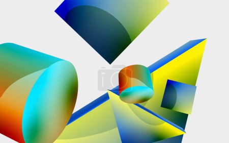 Illustration for 3d vector minimalist geometric abstract background. Triangle, cylinder, pyramid basic shape composition. Trendy techno business template for wallpaper, banner, background or landing - Royalty Free Image