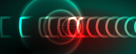 Photo for Neon glowing circles and round shape lines, magic energy space light concept, abstract background wallpaper design - Royalty Free Image