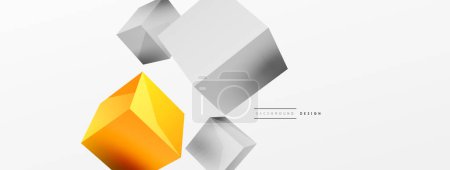 Illustrazione per 3d cubes vector abstract background. Composition of 3d square shaped basic geometric elements. Trendy techno business template for wallpaper, banner, background or landing - Immagini Royalty Free