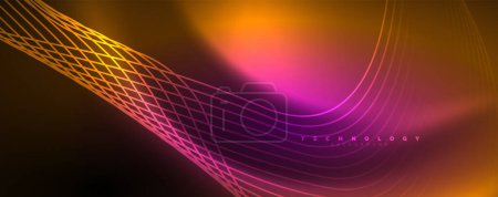 Photo for Techno neon wave lines, dynamic electric motion, speed concept. Templates for wallpaper, banner, background, landing page, wall art, invitation, prints - Royalty Free Image