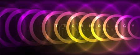 Photo for Neon shiny circles abstract background, technology energy space light concept, abstract background wallpaper design - Royalty Free Image