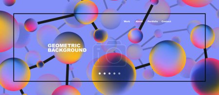 Illustration for Line points connections geometric landing page background. Fluid circles and spheres with liquid gradients. Vector Illustration For Wallpaper, Banner, Background, Card, Book Illustration, landing page - Royalty Free Image