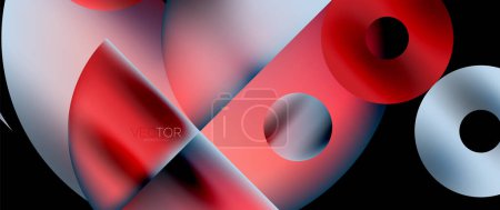Illustration for Geometric abstract panorama wallpaper background. Round shapes and circles, metallic color geometric shapes composition - Royalty Free Image