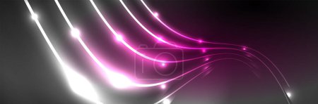 Photo for Shiny neon lights, dark abstract background with blurred magic neon light curved lines - Royalty Free Image