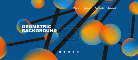 Illustration for Line points connections geometric landing page background. Fluid circles and spheres with liquid gradients. Vector Illustration For Wallpaper, Banner, Background, Card, Book Illustration, landing page - Royalty Free Image