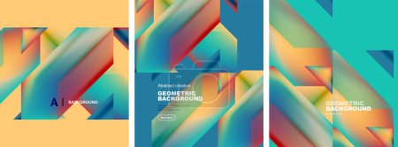 Illustration for Vector set of abstract geometric poster backgrounds, colorful shapes with fluid colors. Collection of covers, templates, flyers, placards, brochures, banners - Royalty Free Image