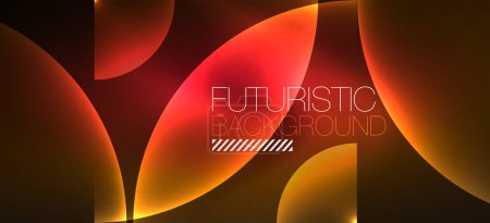 Illustration for Abstract background with neon glowing light effects. Round shapes, triangles and circles. Wallpaper for concept of AI technology, blockchain, communication, 5G, science, business and technology - Royalty Free Image