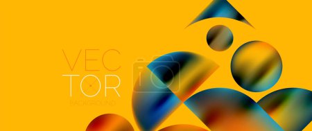 Ilustración de Geometric abstract panorama wallpaper background. Round shapes and circles, metallic color geometric shapes composition - Imagen libre de derechos
