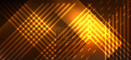 Illustration for Background neon glowing lines and geometric shapes. Lights in the dark wallpaper for concept of AI technology, blockchain, digital, communication, 5G, science - Royalty Free Image