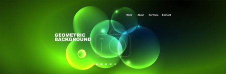 Illustration for Shiny neon circles and bubbles, dark abstract background with blurred magic neon light, wallpaper design - Royalty Free Image
