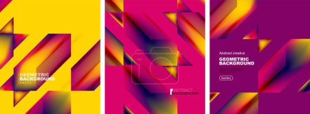 Ilustración de Conjunto vectorial de fondos abstractos de carteles geométricos, formas coloridas con colores fluidos. Colección de cubiertas, plantillas, volantes, carteles, folletos, pancartas - Imagen libre de derechos