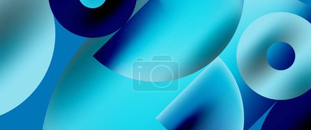 Téléchargez les illustrations : Geometric abstract panorama wallpaper background. Round shapes and circles, metallic color geometric shapes composition - en licence libre de droit