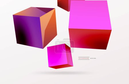 Ilustración de 3d cubes vector abstract background. Composition of 3d square shaped basic geometric elements. Trendy techno business template for wallpaper, banner, background or landing - Imagen libre de derechos