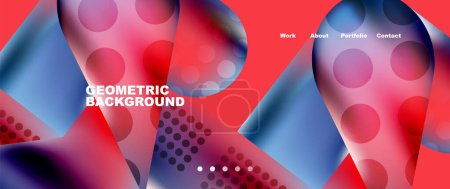 Illustration for Glassmorphism landing page background template. Colorful glass shapes with metallic effect abstract composition for wallpaper, banner, background - Royalty Free Image