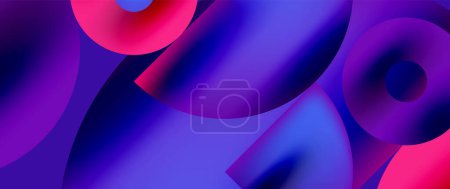 Ilustración de Geometric abstract panorama wallpaper background. Round shapes and circles, metallic color geometric shapes composition - Imagen libre de derechos