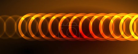 Ilustración de Neón círculos brillantes y líneas de forma redonda, concepto de luz espacio de energía mágica, fondo abstracto fondo de pantalla de diseño - Imagen libre de derechos