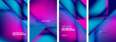 Illustration for Set of abstract backgrounds - overlapping triangles with fluid gradients design. Collection of covers, templates, flyers, placards, brochures, banners - Royalty Free Image