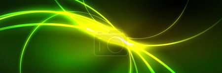Téléchargez les illustrations : Fluide néon rayonnant lignes d'onde, concept de lumière de l'espace d'énergie magique, fond abstrait conception de papier peint - en licence libre de droit