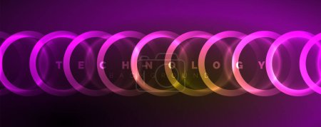 Photo for Neon glowing circles and round shape lines, magic energy space light concept, abstract background wallpaper design - Royalty Free Image