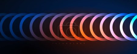 Ilustración de Neón brillante círculos fondo abstracto, tecnología energía espacio concepto de luz, fondo abstracto fondo de pantalla diseño - Imagen libre de derechos